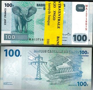 2007 Congo 100 Francs Uncirculated Bundle 100 Notes