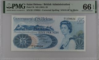 St.  Helena 5 Pound Nd 1981 P 7 B Qe Ii Gem Unc Pmg 66 Epq