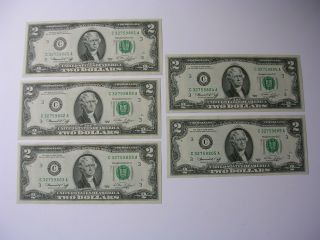 5x Us Two Dollars Notes 1976 C Series Consecutive Number Unc C32759801 - 05a
