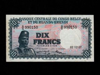 Belgian Congo:p - 30,  10 Francs,  01.  12.  1957 Soldier Vf - Ef Nr