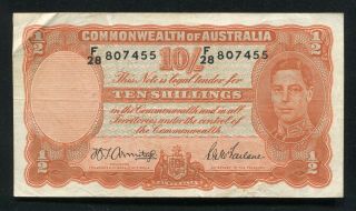 Pick 25b Nd (1942) 10s Ten Shillings Commonwealth Of Australia Banknote Vf,