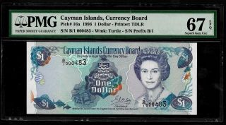 Cayman Islands - Pick 16a - 1 Dollar 1996 - Pmg Sup Gem Unc 67 Epq - B/1 000483