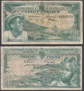 Belgian Congo 20 Francs 1957 (f) Banknote P - 31