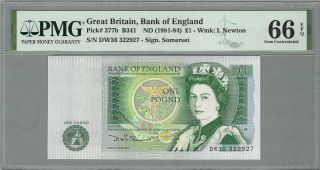 Great Britain 1 Pound England 1981 P - 377b Somerset,  Pmg 66 Epq Gem Unc,  Qeii