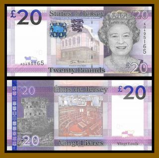 Jersey 20 Pounds,  2010 P - 35 Queen Elizabeth Ii Banknote Uncirculated Unc
