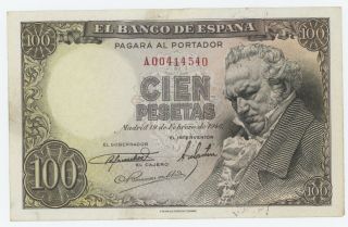 Spain España 100 Pesetas 19 - 2 - 1946 Pick 131.  A Vf,  Circulated Banknote R540 Goya
