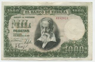 Spain España 1000 Pesetas 21 - 12 - 1951 Pick 143.  A Vf Circulated Banknote No Letter