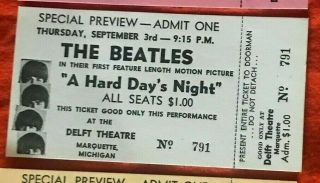 The Beatles 1964 Movie Ticket A Hard Day 