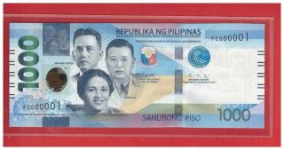 Enhanced 2020 Philippines 1000 Peso Ngc Duterte Diokno Low No.  Fc 000001 Unc