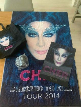 (2) Cher Dressed To Kill Tour Vip 2014 Package Towel,  Hologram Poster,  Mug,  Tote Bag