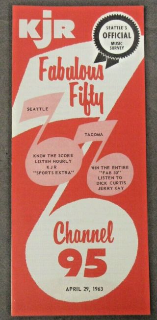 April 29 1963 Seattle Radio Kjr Fabulous 50 Radio Survey Chart Sukiyaka 1