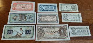 Uncirculated Yugoslavia 500 100 50 20 10 5 1 Dinara 1944 1945 1946 Notes - Crisp