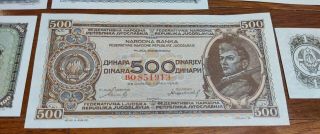 Uncirculated Yugoslavia 500 100 50 20 10 5 1 Dinara 1944 1945 1946 Notes - CRISP 2