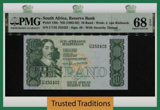 Tt Pk 120c 1982 - 85 South Africa Reserve Bank 10 Rand Bull & Ram Pmg 68q