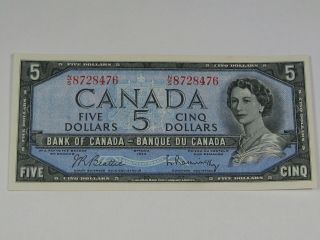 Cu Crisp 1954 Canadian $5 Note Canada - Bc - 39b N/s Block.  18