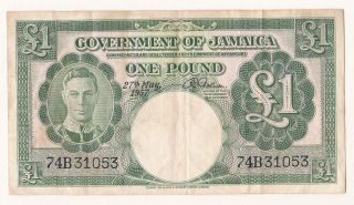1957 Government Of Jamaica 1 Pound Vf.