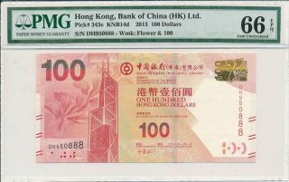 Bank Of China Hong Kong $100 2013 S/no Xx0888 Pmg 66epq