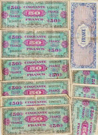 France - (10),  50 Francs " Allied Militarycurrency " 1944 Vf - Fine Cond,  Pick 122 - B - (2)