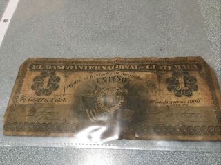 El Banco Internacional De Guatemala 1 Peso 30 Jun 1900 Circulated Banknote