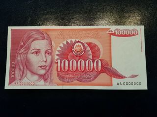 Yugoslavia 100000 Dinara 1989 Zero Serial Specimen Unc