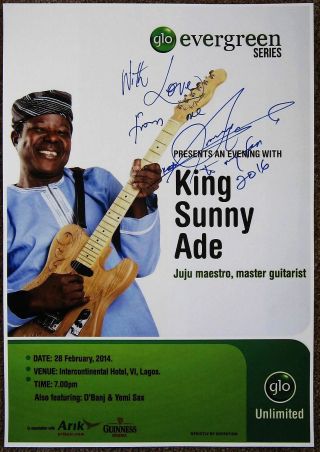 Signed King Sunny Ade Gig Poster In - Person W/proof Concert Autograph
