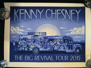 2015 Kenny Chesney The Big Revival Tour Vip Poster Blue Bus Jim Mazza Artist