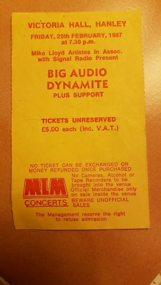 Big Audio Dynamite Ticket.  Victoria Hall 1987