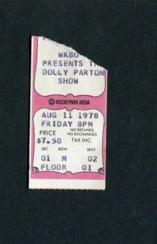 1978 Dolly Parton Concert Ticket Stub Hershey Park Arena Pa Jolene