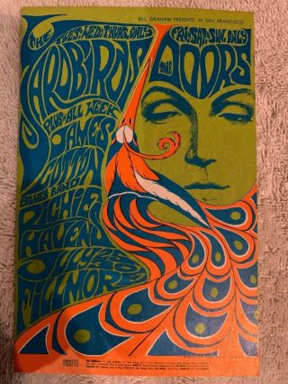 Doors Yardbirds Fillmore Concert Postcard Handbill Bg - 75 Bonnie Maclean Art Nm