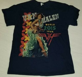 Van Halen 2015 World Tour T - Shirt Mens L Navy Blue Hula Girl Eddie