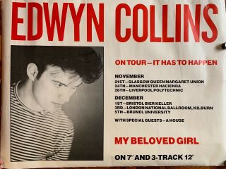 Edwyn Collins Early Uk Large Tour Poster 1987 Orange Juice Postcard Records