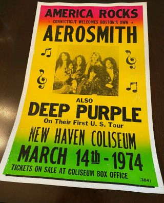 America Rocks Aerosmith With Deep Purple Haven Coliseum Poster 1974 22x14
