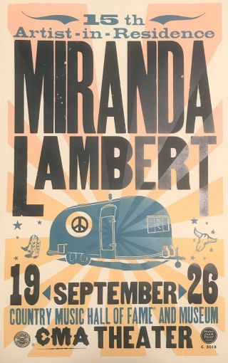Miranda Lambert - Hatch Show Print - Cma Theater - Poster
