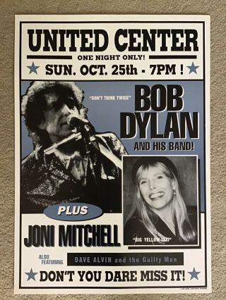 Bob Dylan Joni Mitchell Concert Poster United Center Chicago Oct 25 1998