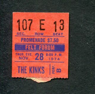 1974 Kinks Concert Ticket Stub Felt Forum Ny You Really Got Me