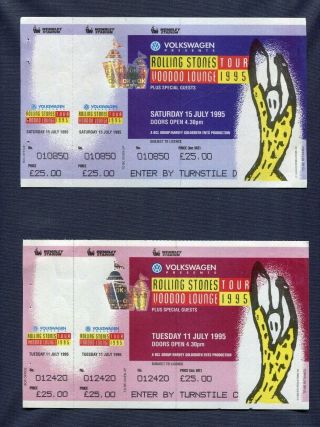 2 - 1995 Rolling Stones Concert Tickets Wembley Uk Jagger Richards Voodoo