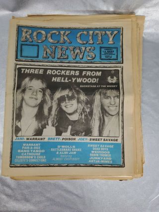 Rock City News Hollywood Glam Local Paper Feb 1988 Poison Warrant Sweet Savage