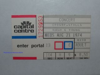 Crosby Stills Nash & Young 1974 Concert Ticket Stub Capital Centre Dc Very Rare