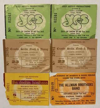70s Concert Ticket Stubs Yes,  Doobie Brothers,  Crosby Stills Nash & Young,  Etc