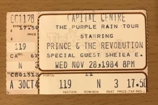 1984 Prince & The Revolution Purple Rain Tour Washington Concert Ticket Stub N3