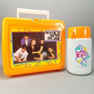 Vintage 1990 Kids On The Block Orange Lunchbox Lunch Box & Thermos Nkotb