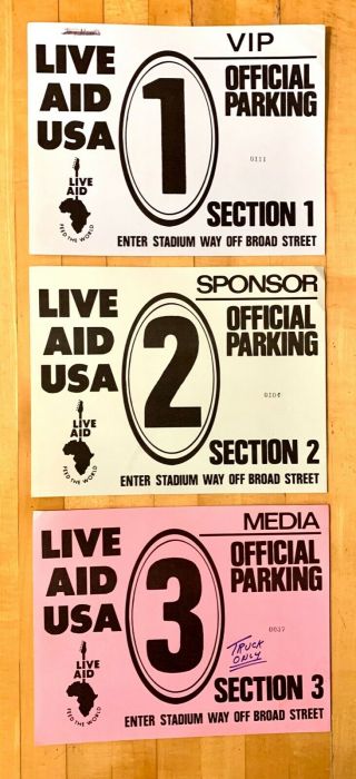 Live Aid Usa Official Parking Signs (3) - 8 1/2 " X 11 ".