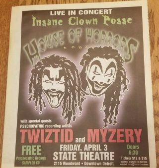 Insane Clown Posse - House Of Horrors Tour Newspaper Ad Flyer Twiztid Myzery Icp