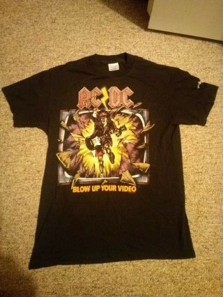 AC/DC Blow Up Your Video TRUE Vintage M 1988 TOUR DATES Shirt ANGUS YOUNG Med 2
