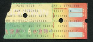 1979 Hall & Oates Concert Ticket Stub Park West Chicago X - Static Wait For Me
