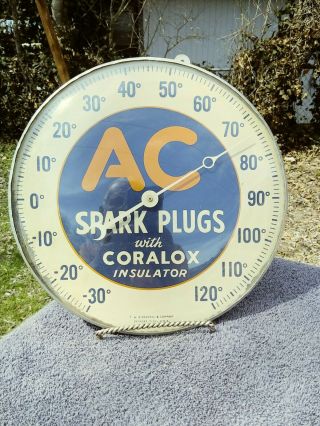 Vintage A C Spark Plugs With Coralox Insulator 12 " Wall Therometer Rare