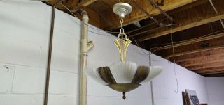 Antique 6 Light Art Deco Slip Shade Chandelier For Restoration