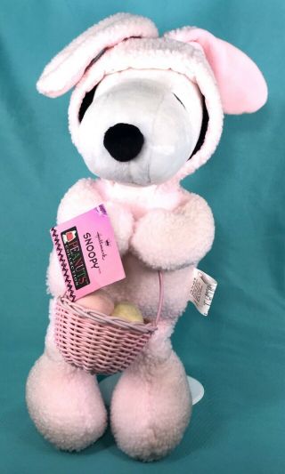 Hallmark Snoopy Pink Easter Bunny Basket Plush Peanuts 15 " Stuffed Animal