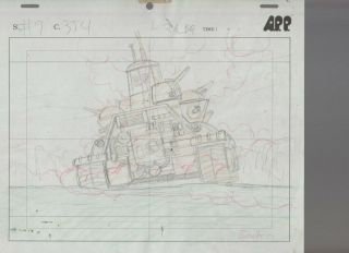 Cadillacs & Dinosaurs 10.  5x9.  5 " Animation Pencil Drawing 9 - 354 Battle Tank