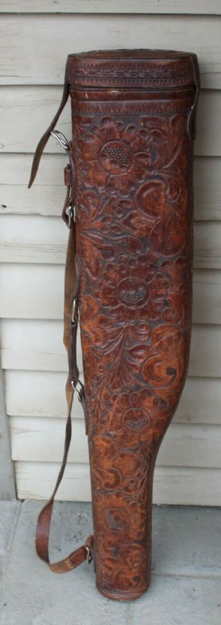 Vintage A.  H.  Hardy Tooled Leather Shotgun Gun Case